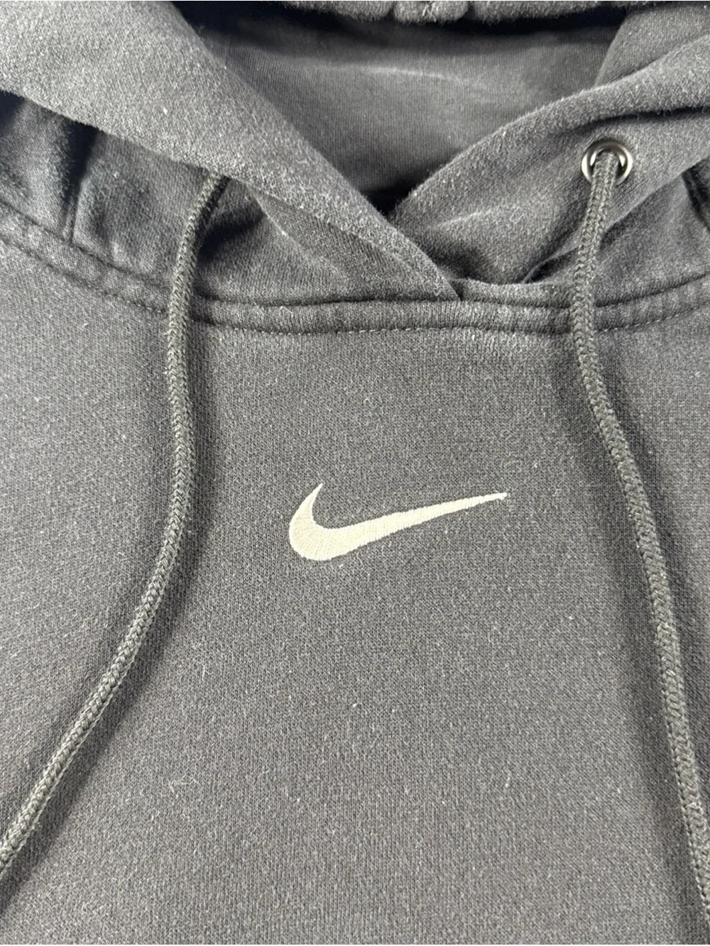 Nike women’s cropped oversized Black Hoodie with White Swoosh Logo